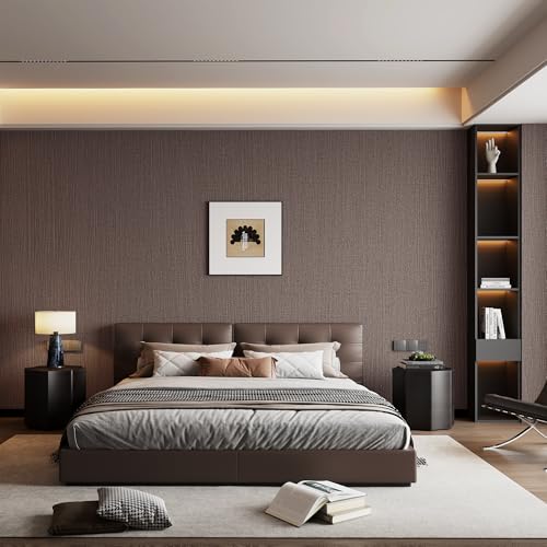 Haimin Fabric Wallpaper 24" x 393" Peel and Stick Textured Contact Paper - color: Brown