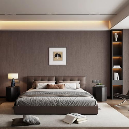 Haimin Fabric Wallpaper 24" x 393" Peel and Stick Textured Contact Paper - color: Brown