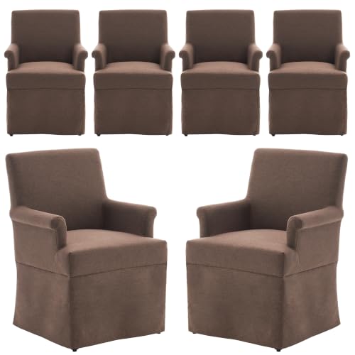 Arm Dining Chair Fabric Long Skirt Slipcovered High Back Upholstered Dinner - color: Brown, size: 6 PCS