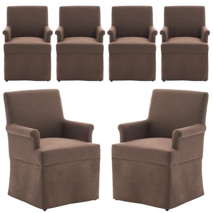 Arm Dining Chair Fabric Long Skirt Slipcovered High Back Upholstered Dinner - color: Brown, size: 6 PCS