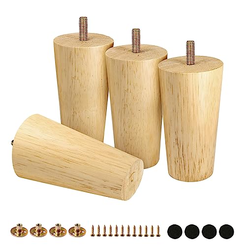 FoDau770 Rubber Wood Legs 4", Straight Taper, 5/16"-18 Thread, 4pcs - color: Varnish, size: 4 Inch - Straight (90°)