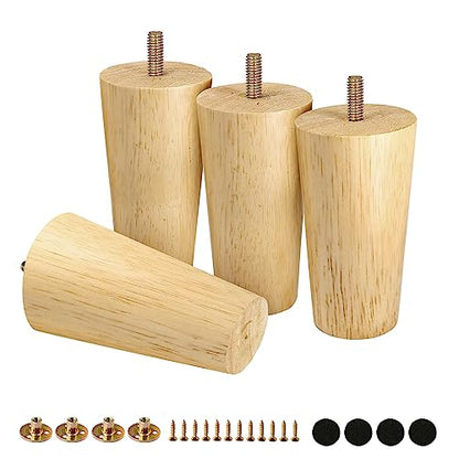 FoDau770 Rubber Wood Legs 4", Straight Taper, 5/16"-18 Thread, 4pcs - color: Varnish, size: 4 Inch - Straight (90°)