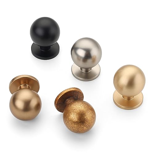 Amerdeco 10 Pack Antique Brass Cabinet Knobs Single Hole Cabinet Pulls 1 Inch Diameter Round Drawer Knobs and Pulls for Bathroom Cabinets ZH0053 - color: Antique Brass, size: Single Hole