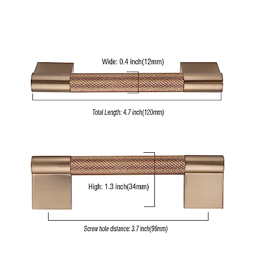 Asidrama 10 Pack 3.75 inch Champagne Bronze Knurled Cabinet Handles - color: Champagne Bronze, size: 3.75" Hole Center(96mm)
