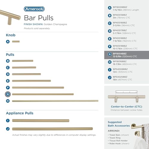 Amerock 12-5/8" Bar Pulls Golden Champagne Drawer Pull - color: Golden Champagne, size: 12-5/8 Inch (320 mm) Center-to-Center