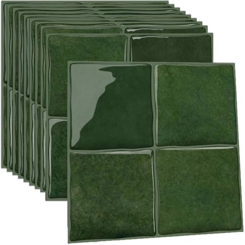 24 Sheets Peel and Stick Backsplash Tiles, 6x6 Inch Self-Adhesive 3D Square Wall Tile Stickers for Kitchen, Bathroom, RV, Countertops, Furniture, Stairs, Green - color: Green