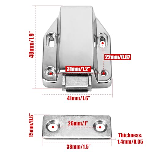 Touch Latch Magnetic Push to Open Heavy Duty Closure Latches Metal Alloy Push Release Hardware Pack for Large Doors Kitchen Wardrobes Closets Drawers Cabinets 1.9 x 1.6 inch