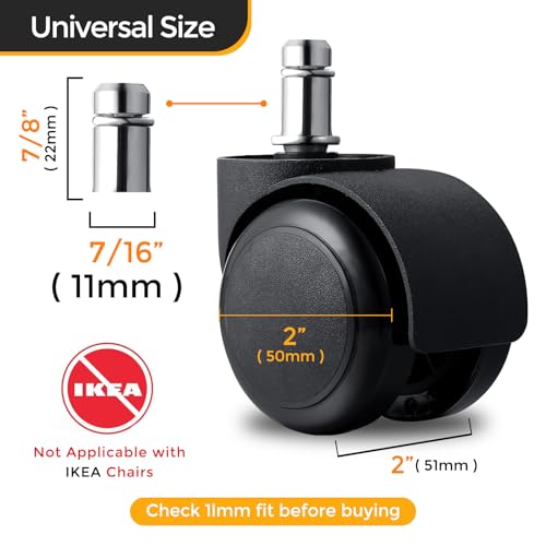 2" Office Chair Caster Wheels, 99% Universal Fit, Quiet Replacement 5 Pack - color: black