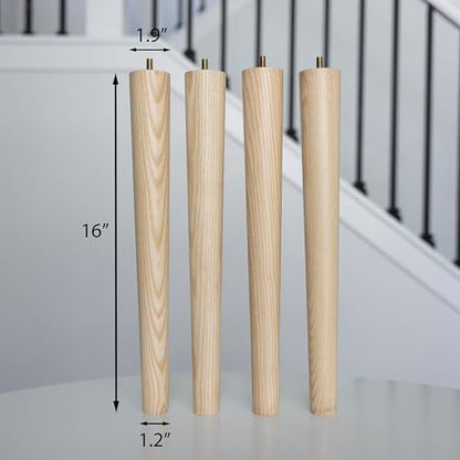 Airy Abode Premium Ash Wood Furniture Legs (Full Install Kit) - Pick Your Size and Color - color: Ash, size: 16 Inches