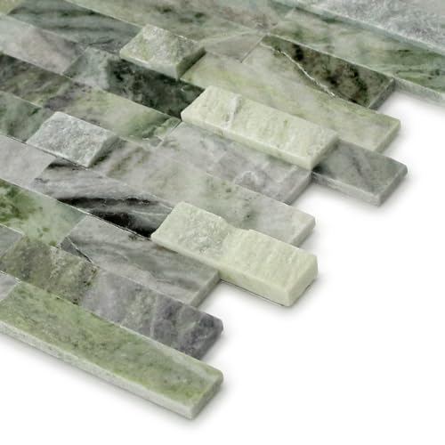 SUNWINGS 5-Sheet Peel and Stick Mosaic Natural 3D Stone Self Adhesive Marble Tiles, 11.5" x 10.7" Stick on Backsplash for Kitchen Bathroom Fireplace Vanity, Emerald Green - color: Emerald Green