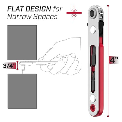 Bates Mini Ratchet Wrench, 1/4" Magnetic 90 Degree Screwdriver, Low Profile Right Angle Screwdriver for Tight Spaces - color: Red, size: 1 pcs