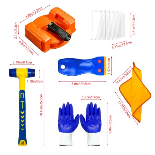 Floor Gap Fixer Tool Kit, 6-Piece All-in-One Flooring Repair Kit with Suction Cup, Mallet, 6 Reusable Adhesive Pads, Scraper, Towel, Gloves for Vinyl, Laminate, Wood, Tile, LVT, LVP Dual Head