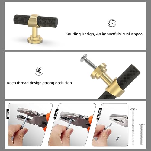 10 Pack Black and Gold Kitchen Cabinet Knobs - color: Black and Brushed Gold, size: 1.38'' Diameter(35mm)
