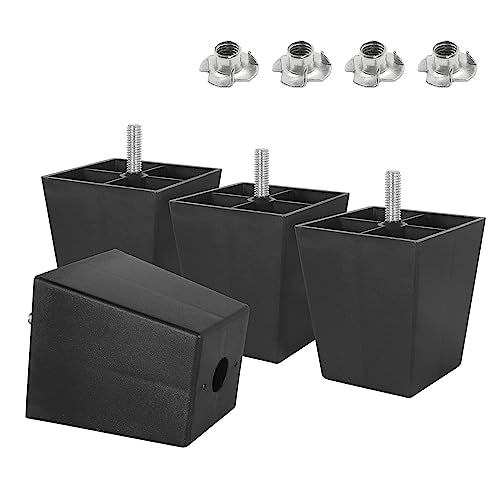 4pcs Plastic Square Legs 3" with T-Nuts, M8-1.25 Thread Bolt - size: 3 Inch, M8-1.25 Metric Thread Bolts