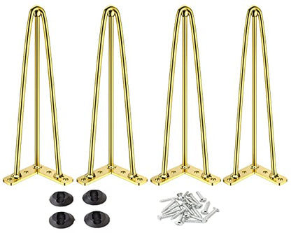 Osring 20 Inch Furniture Hairpin Legs Gold,1/2" Dia 3-Rods Metal Table Feet - color: Gold, size: 20 Inch