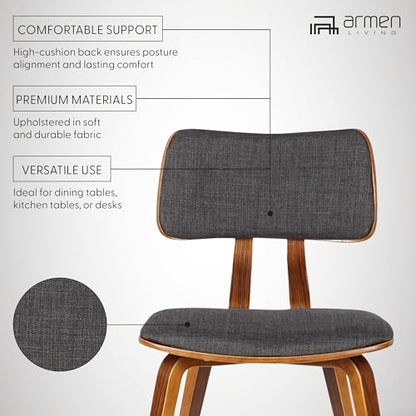 Armen Living Jaguar Mid-Century Dining Chair in Walnut Wood and Charcoal Fabric - Set of 4 - color: Charcoal/Walnut, size: Set of 4