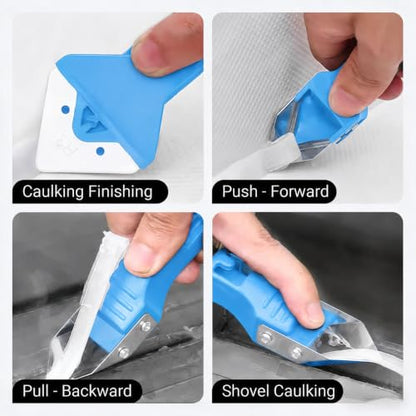 Silicone Caulking Tool 3 in 1 Stainless Steel Head Scraper Caulk Remover Sealant for Kitchen Bathroom Window, Blue - color: Blue