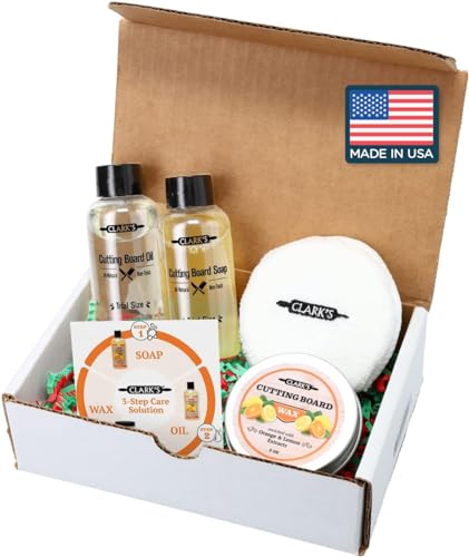 CLARK'S Cutting Board Care Kit, Includes Food Grade Mineral Oil, Cutting Board Cleaner, Wax, and a Buffing Pad, Food Safe Cutting Board Oil, Housewarming Gift Set - style: Gift Set
