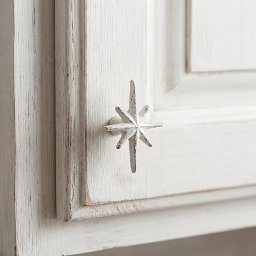 6 Set Unique Antique White Cast Iron Drawer Pulls & Cabinet Knobs - color: Antique White, size: 8-pointed Star