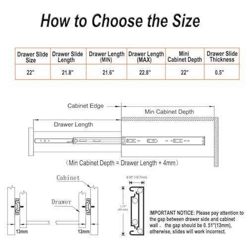 OCG Soft Close Drawer Slides 22 Inch (1 Pair), Full Extension Ball Bearing Low Noise Drawer Slides for Cabinets with Face Frame, with Rear Mounting Brackets - size: 22 inch (1 pair)+brackets