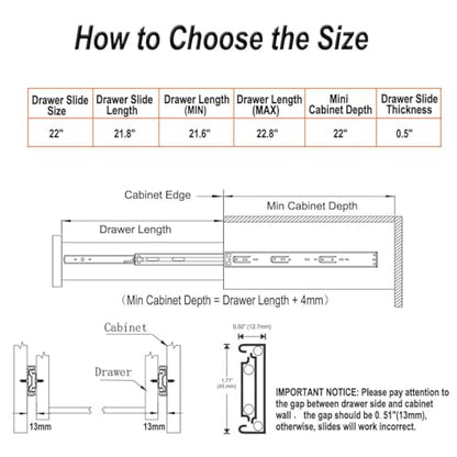 OCG Soft Close Drawer Slides 22 Inch (1 Pair), Full Extension Ball Bearing Low Noise Drawer Slides for Cabinets with Face Frame, with Rear Mounting Brackets - size: 22 inch (1 pair)+brackets