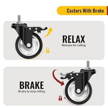HOLKIE Caster Wheels 4 inch Total Locking Stem Casters, 1/2" -13x 1-1/4" (Stem Diameter 1/2", Stem Length 1-1/4") Threaded Stem Casters Swivel Casters Set of 4 Heavy Duty Castors Black - size: 4 Inch-Black-With Brake (1/2" -13 x 1-1/4")