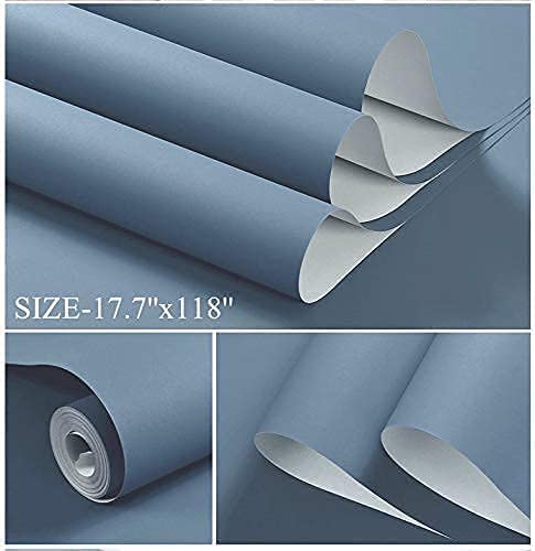 Dimoon 118''x23.6'' Blue Peel and Stick Wallpaper Contact Paper Modern Self Adhesive Wall Paper Removable Renter Friendly Textured Solid Color Shelf Cabinet Vinyl Roll (118''x23.6'',Blue Grey) - color: Blue Grey, size: 23.6" x 118"