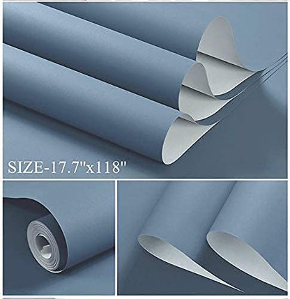 Dimoon 118''x23.6'' Blue Peel and Stick Wallpaper Contact Paper Modern Self Adhesive Wall Paper Removable Renter Friendly Textured Solid Color Shelf Cabinet Vinyl Roll (118''x23.6'',Blue Grey) - color: Blue Grey, size: 23.6" x 118"