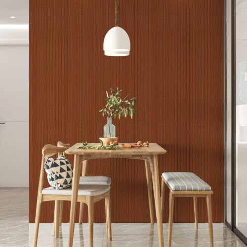 Yun-aeon Peel and Stick Slat Wall Panel 15.75"X118" PVC Self-Adhesive Thick Medium Walnut Wood Grain Wallpaper Panel 3D Soundproof Wall Panels for Walls - color: Walnut 15.7*118in