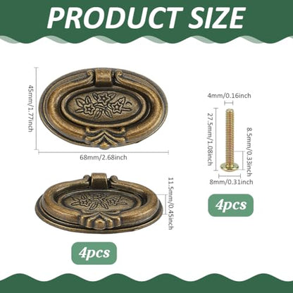 PH PandaHall 4 Pack Antique Drawer Pulls Handles, Oval Dresser Drawer Pulls 2.7" Vintage Cabinet Pulls Cabinet Knobs Shabby Chic Pulls for Dresser Vanity Nightstand Cupboard Wardrobe, Antique Bronze