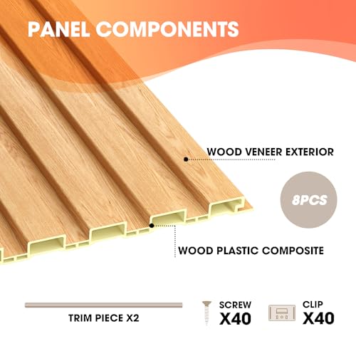 OUZUGIE WPC Acoustic Slat Wall Paneling, 8-Pack 96 x 6 Inches - color: Oak, size: (Low)96“ x 6"