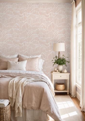 Guvana Pink Wallpaper Peel and Stick Modern Light Pink and White Wall Paper - color: Pink and White, size: 17.3" x 394"