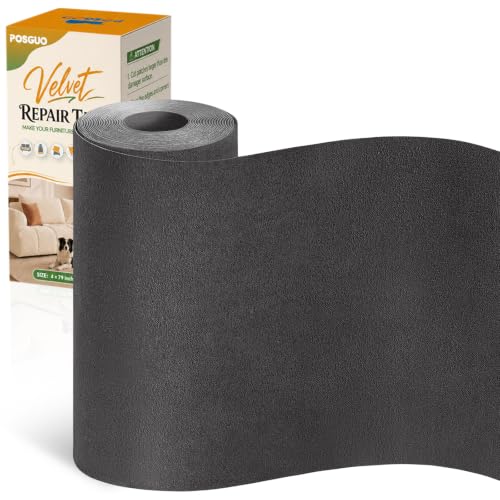 Self Adhesive Couch Patch Repair Fabric Velvet Tape Dark Gray, 4 x 79 Inch - color: Dark Gray, size: 4" x 79"