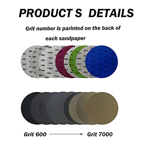 3000 4000 5000 7000 10000 Grit Wet Dry Sandpaper, 25 PCS 6 Inch Silicon Carbide Hook & Loop Sanding Disc for Auto Metal Wood Daily Polishing - style: 6in-25pcs(Grit 3000-10000)