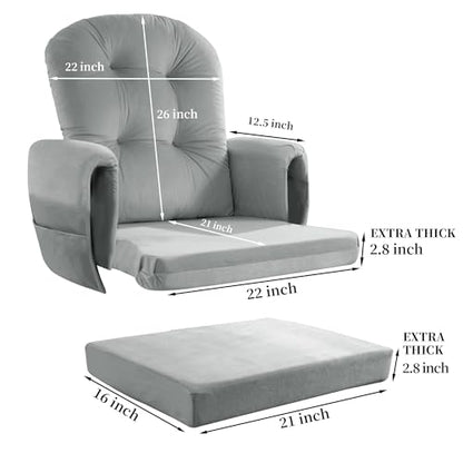 HOMBYS Glider Rocker Replacement Cushions 5 PCS with Storage Side Pocket, Velvet Fabric, Foam & Microfiber Filling, Non-Slip & Washable,Thickened & Supportive for Glider Rocking Chair-Light Grey - color: Light Grey