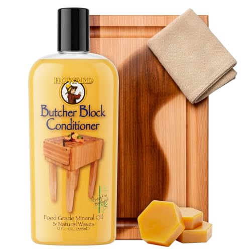 Howard Products Butcher Block Conditioner and Food Grade Mineral Oil for Wood Cutting Boards, 12 Fl Oz - Enhanced Wood Care - size: 7.9"L x 1.8"W