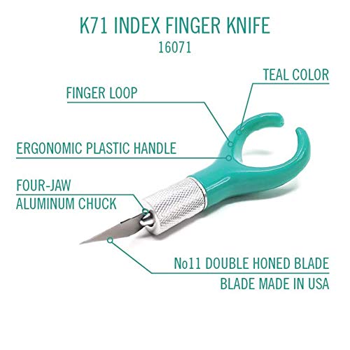 K71 Fingertip Craft Knife, 7-Inch Ergonomic, Finger Loop, Teal - color: Teal