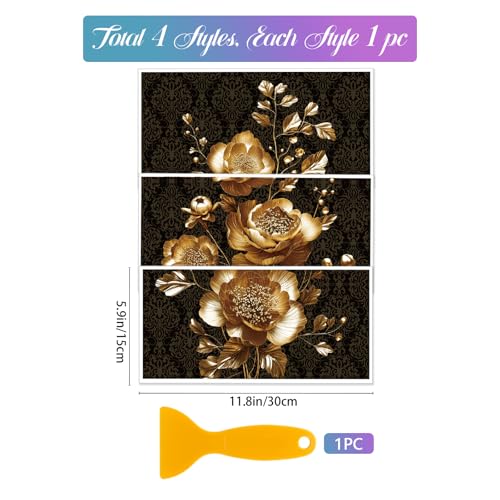 GLOBLELAND 3 Sheets 3D Gold Peony Rub on Transfer for Furniture 6×12 inch - style: 3D Golden Peony