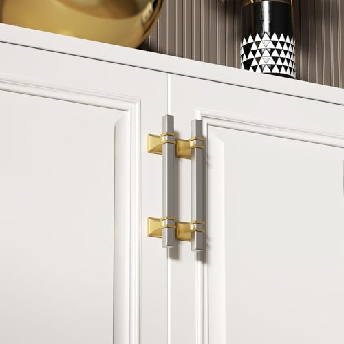 homdiy Silver and Gold Cabinet Pulls 6-1/4" Nickel and Gold Cabinet Pulls - color: Brushed Nickel & Matte Gold, size: 6-1/4 Inch(160mm) Hole Centers