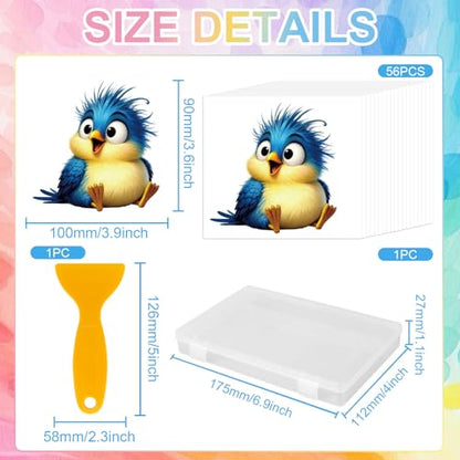 GLOBLELAND 56 Sheets Cartoon Birds Rub on Transfer 3.9x3.9 inch - color: Cartoon Birds