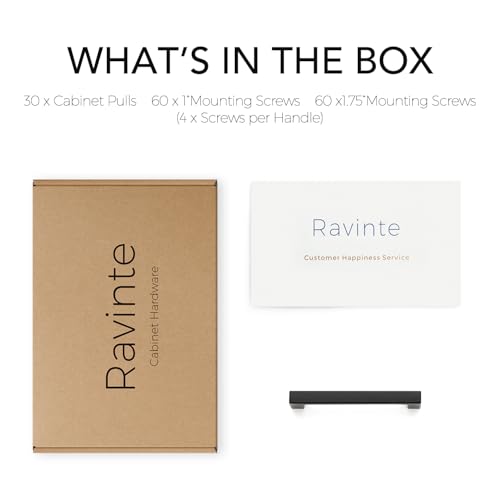 Ravinte Matte Black Square & Solid Cabinet Handles,3-1/2 Inch,30 Pack - size: 3-1/2 Inch Hole Center