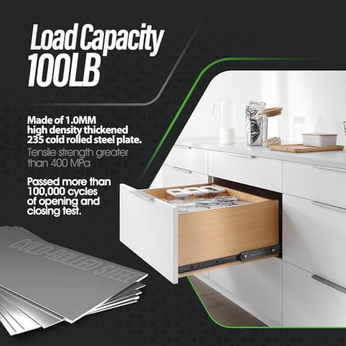 1 Pair Full Extension Ball Bearing Drawer Slides 8 10 12 14 16 18 20 22 24 Inch 100 LB Load Capacity Side Mount File Cabinet Rails Dresser Metal Runner Trash Can Kitchen (14 inch, Black) - color: Black, size: 14 Inch