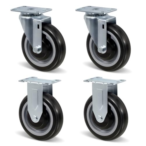 5" Caster Set of 4, Heavy Duty Industrial Caster Wheels with Load 1400lbs Capacity, Polyurethane Shopping Cart Wheels Replacement for Furniture Equipment Dollies(2 Swivel & 2 Rigid) - style: 2 Swivel & 2 Rigid