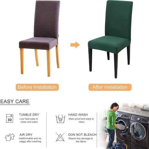 Stretch Chair Covers Slipcovers Set of 6 Dark Green Stretchable Dining Chair Slipcover Washable Removable for Kitchen,Hotel,Restaurant - color: Dark Green, size: 6