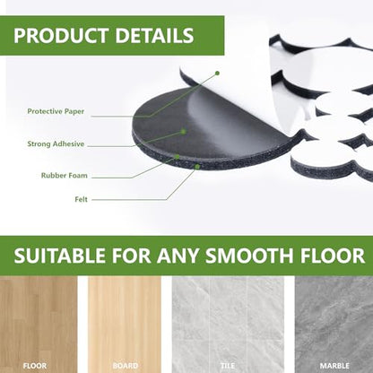 Felt Furniture Pads for Hardwood Floors 68 PCS, Round, Black - size: 68PCS Value Pack Round Black