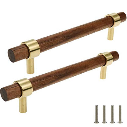 Drawer 6.69"/170mm Pulls Brass Walnut for Kitchen Cabinet Handle - size: L6.69" H5.04" Two Hole