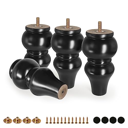 FoDau770 Rubber Wood Furniture Legs 6 Inch, Black Couch Legs, 4pcs - color: Black, size: 6 Inch
