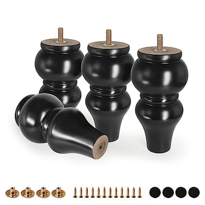 FoDau770 Rubber Wood Furniture Legs 6 Inch, Black Couch Legs, 4pcs - color: Black, size: 6 Inch