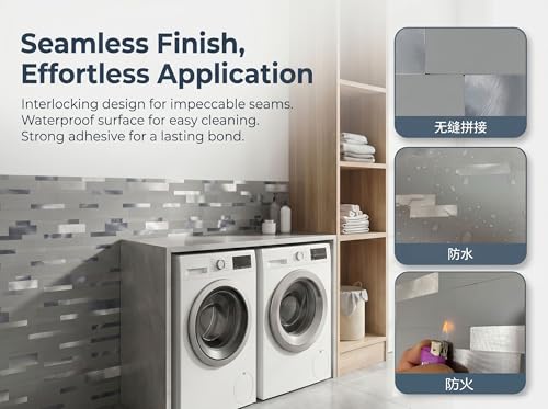 weimeisc10 Pcs Peel and Stick Backsplash Tiles,Grey+Frosted Silver - color: Grey+Frosted Silver