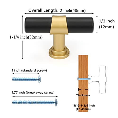 Haliwu 10 Pack Black and Gold Cabinet Knobs for Kitchen Cabinet Drawers - color: Black & Matte Gold, size: T-Bar Knob